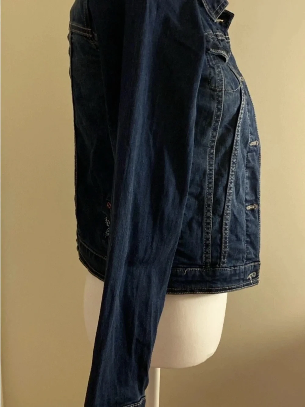Levi's Blue Denim Jacket with Pink Rose Patch
